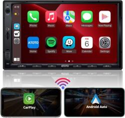 ATOTO F7 WE 7" Dupla DIN Autórádió, Vezeték Nélküli CarPlay és Android Auto, IPS HD Képernyő, Tolatókamera Bemenet, GPS Navigáció, FM/AM, Gy
