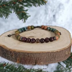 Ezera Bratara barbati snur Clyde din cristale de Granat, Unakit, Moss Agate, Cuart Fumuriu (BB1234)