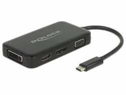 Delock USB Type-C csatlakozó - VGA / HDMI / DVI / DisplayPort aljzat adapter, fekete (63929)