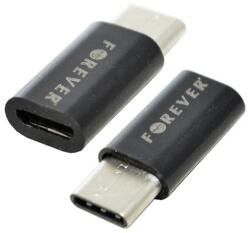 Forever adapter, microusb aljzat - type-c, adatátvitel és töltés, fekete (GP-70006)