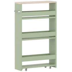 Kleankin Cărucior de depozitare cu 3 niveluri cărucior de stocare etajeră pe roți cu mâner - 48 x 15 x 80 cm verde | Aosom Romania (838-279V00GN) Raft