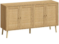 HOMCOM Bufet din rattan cu 4 uși, bufet boho de bucătărie cu 2 rafturi reglabile, aspect lemn natural | Aosom Romania (83B-136V91AK) Bufet