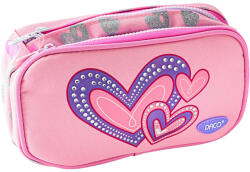 DACO Penar etui tip borseta DACO PE719RZ, 2 fermoare, 23 x 6.5 x 12.5 cm, motiv Inimioare, Roz (PE719RZ) Penar