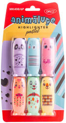 Daco Set 6 mini x Marker evidentiator DACO MK408/6P, 6 culori pastel, varf tesit 1-5 mm, design Animalute (MK408/6P)