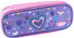 DACO Penar etui tip borseta DACO PE714M, 1 fermoar, 24 x 9.5 x 4 cm, motiv Inimioare si Flori, Mov cu Roz (PE714M) Penar