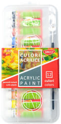 Daco Culori acril in cutie plastic DACO CU313, 12 culori, 12 ml, pensula inclusa (CU313)