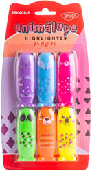 Daco Set 6 mini x Marker evidentiator DACO MK408/6, 6 culori neon, varf tesit 1-5 mm, design Animalute (MK408/6)