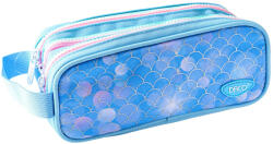 DACO Penar etui tip borseta DACO PE715A, 3 fermoare, 21.5 x 9.5 x 9 cm, motiv Solzi de Sirena, Albastru (PE715A) Penar