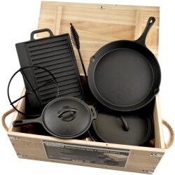 Perfect Home Set BBQ / Dutch oven din fontă în cutie de lemn 6+1 piese 54581 (28340)