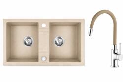 FERRO+EVER Set chiuveta Ferro granit 78x48 nisip , 2 cuve, cu baterie flexibila Ermetiq ER-HR108Y