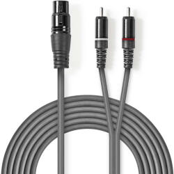 Nedis Cablu audio stereo XLR 3-Pini mama - 2x RCA tata, 2m, gri, Nedis produs cu ambalaj deteriorat (ADS-COTH15220GY15)