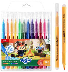 Deli Carioci cu sclipici 12 culori/set, DELI Glitter Color Wow