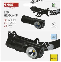 EMOS LED Fejlámpa tölthető P3544, 500 lm, 120 m, Li-Ion 800 mAh (P3544)