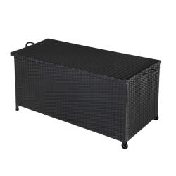 CASARIA Kerti tároló láda, polyrattan, fekete, 117x53x60 cm, kerekekkel, fogantyúval