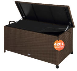 CASARIA Kerti tároló láda, polyrattan, barna, 117 x 53 x 60 cm, kerekekkel, fogantyúval