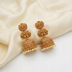  House of Posh Jhumka fülbevaló, aranyozott, smaragd és gyöngy díszítéssel