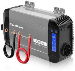 Qoltec Tiszta Szinusz Hullám Inverter | 12V-ról 230V-ra | 500/1000W | LCD | USB | USC-C | Kompatibilis LiFePO4 GEL AGM-mel (52688)