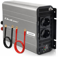 Qoltec MS Wave feszültségátalakító | 12V-ról 230V-ra | 2000/4000W | USB | Kompatibilis LiFePO4, GEL és AGM akkumulátorokkal (52684)