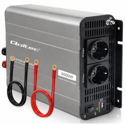 Qoltec MS Wave feszültségátalakító | 12V-ról 230V-ra | 1500/3000W | USB | Kompatibilis LiFePO4, GEL és AGM akkumulátorokkal (52683)
