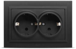 Elbi Priza dubla Schuko cu contact de protectie, 16A, IP20, negru mat, Zena (EL0070984)