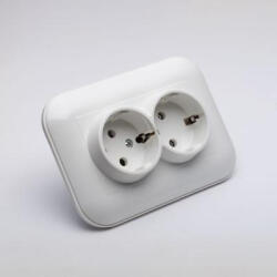 OVIVO Priza dubla Schuko cu impamantare 16A, alba, incastrata, Loft 404-010301-907 (EL0057114)
