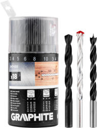 GRAPHITE Set de burghie pentru metal, lemn, caramida: 3, 4, 5, 6, 8, 10 mm, 18 buc. 54T430 (54T430) Burghiu
