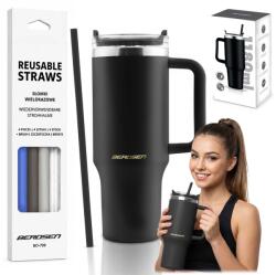Berdsen Cană termos cu vacuum și set de paie, 1180 ml, Berdsen, negru (J-378800-378900)
