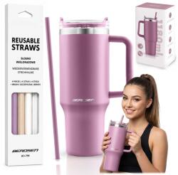 Berdsen Cană termică vacuum cu set de paie, 1180 ml, Berdsen, roz (J-378802-378901)