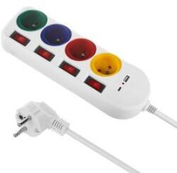 Maclean power strip, extension cable 4 sockets + USB A/C, with switches, 250VAC/10A, 1.5m, white, MCE508 W