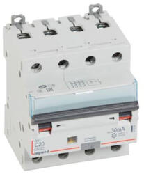 Legrand DX3 4P kombinált áram-védőkapcsoló C20 6000A / 10kA 30mA A típus 411235 (411235)