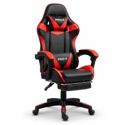 PRO-X COMFORT Геймърски стол с масажираща функция и поставка за крака - черно-червен (KF-G919-M-red-black)