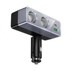 hoco. Z65B szivargyujtós autós töltő, fekete (240W, 5A, 1 x USB-A, 1 x USB-C, 2 x szivargyujtó)