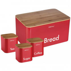 Kinghoff Set de cutii pentru pâine cu recipiente Kinghoff KH 1085, 4 buc. , email, bambus/oțel, roșu (KH 1085)