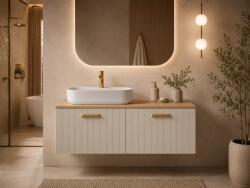 Isvea Dulap baie MDF vopsit suspendat 120 cm pentru lavoar cu blat stejar, gri, Isvea Rinato (21RN1714120I)