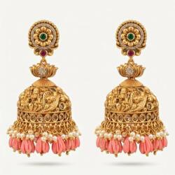 House of Posh Jhumka fülbevaló, aranyozott, gyöngyökkel, koral