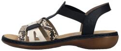RIEKER Sandale dama, Rieker, 65918-92-Negru, casual, piele ecologica, imprimeu sarpe, cu talpa joasa, negru (Marime: 38)