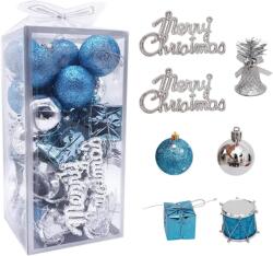 ZHMKYD13 Karácsonyi Gömbdísz Szett - 32 db Kék-Ezüst Matt és Fényes Mini Műanyag Gömb - Törhetetlen Karácsonyfa Dekoráció 80-155 mm