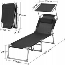 SONGMICS Napozóágy acél fekete Songmics tetővel (GCB192B01)