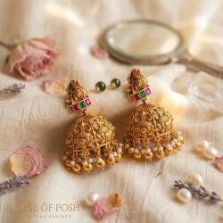  House of Posh Jhumka fülbevaló, aranyozott, kövekkel, gyöngyökkel