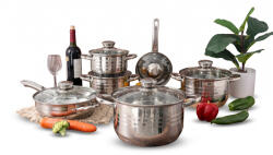  Happy Cooking Jumbo 12 részes Rozsdamentes Acél Edénykészlet üveg fedővel (RS-1277) (RS-1277)