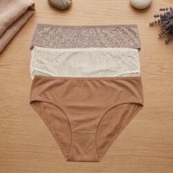 Berrak Magas derekú női pamut alsó szett - 3 db-os mintás (Mogyoró / Ecrü) 2XL 125024