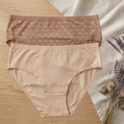 Berrak Magas derekú női pamut alsó szett - 2 db-os apró mintás és sima (Mogyoró / Bézs) 3XL 125042
