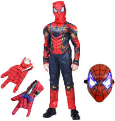 DEPOX Set costum Iron Spiderman, New Era, rosu, manusa cu ventuze, discuri si masca LED, 3-5 ani, 100-110 cm (2327) Costum bal mascat copii