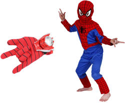 DEPOX Set costum Spiderman clasic si manusa cu lansator, 7-9 ani, 120-130 cm (2339) Costum bal mascat copii