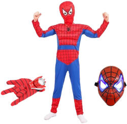 DEPOX Set costum Ultimate Spiderman pentru copii, 100% poliester, manusa discuri si masca LED, 8-10 ani, 120-130 cm (2363) Costum bal mascat copii