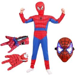 DEPOX Set costum Ultimate Spiderman pentru copii, 100% poliester, manusa ventuze, discuri si masca LED, 4-6 ani, 100-110 cm (2330) Costum bal mascat copii