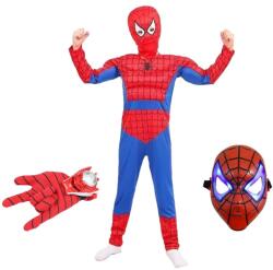 DEPOX Set costum Ultimate Spiderman pentru copii, 100% poliester, manusa discuri si masca LED, 6-8 ani, 110-120 cm (2362) Costum bal mascat copii