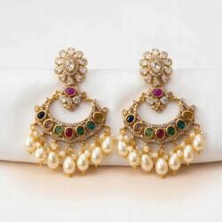  House of Posh Chandbali fülbevaló, aranyozott Kundan, gyöngyökkel