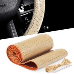 AVEX Husa volan din PIELE BEJ + ATA BEJ, diametru 37 - 39 cm (se coase, aspect ORIGINAL) (AVX-T150621-12) - edanco