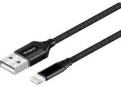 YENKEE Cablu de date și încărcare YCU 612 BK, USB-A la Lightning, MFi, 12W (2.4A), textil împletit, aluminiu, 1.2 m, Negru (YCU 612 BK) - vexio